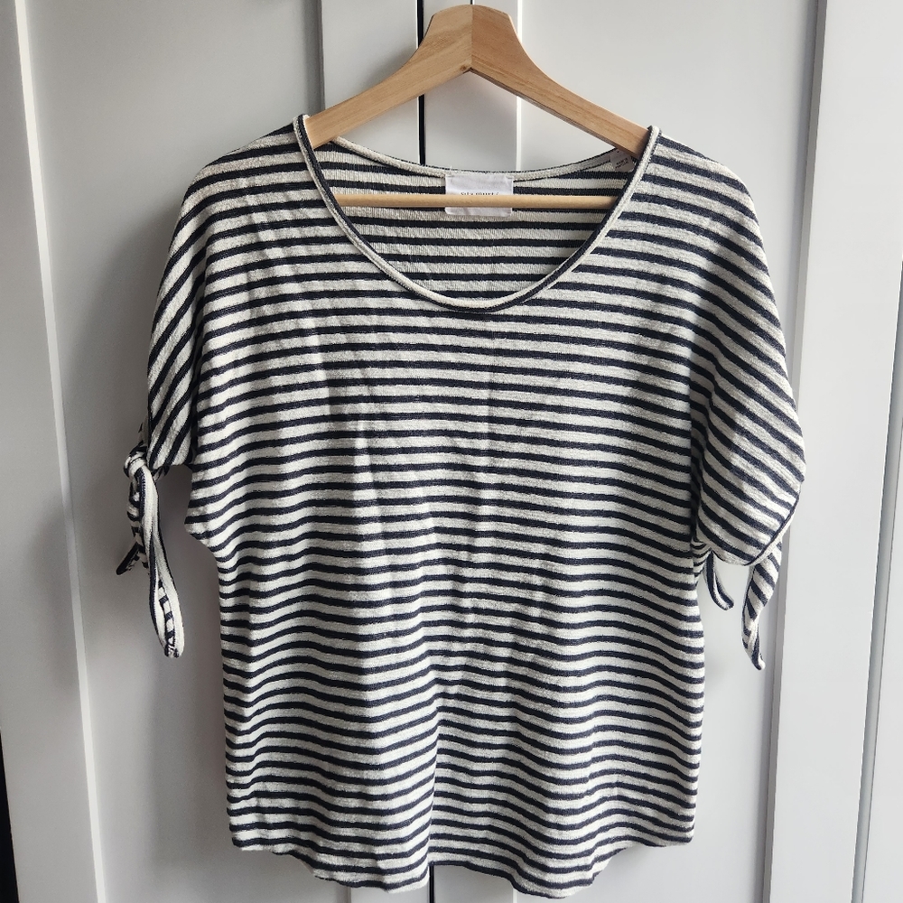 Sita Murt Anthropologie French Terry Stripe Tie Sleeve Top